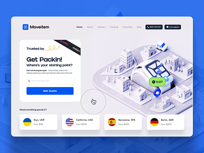 Moveitem — Logistics Website Hero Animation 📦 3d animation atuka company deliver flags graphic design hero landing page logistic motion motion graphics onephase product design quote transportation trending ui ux web design