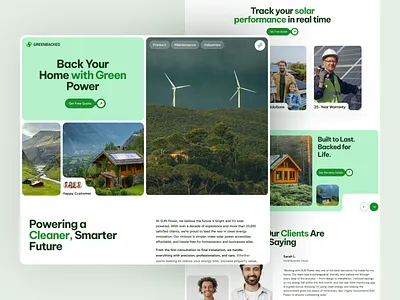 Green Energy Landing Page – Clean & Sustainable UI Design branding clean energy eco friendly green power home page landing page modern website renewableenergy solar solar panel solar website sustainable turbine power ui ux design web design website website design windenergy zero carbon