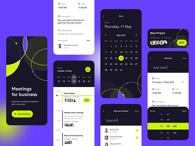 Meeting App add meeting add users calendar clean create meeting date picker e commerce meeting app new meeting ui ux