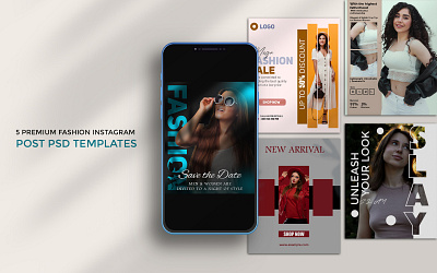 5 Premium Fashion Instagram Post PSD Templates clothing brand creative psd templates editable psd fashion design fashion instagram fashion marketing fashion sale influencer post instagram post modern design new arrival shop promotion social media pack social media template