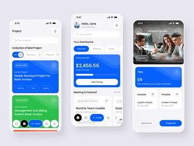 Business Management App app ui business business app business management business trip clientmanagement invoicemanagement management mobile mobile ui mobileapp productivityapp tasktracking team management