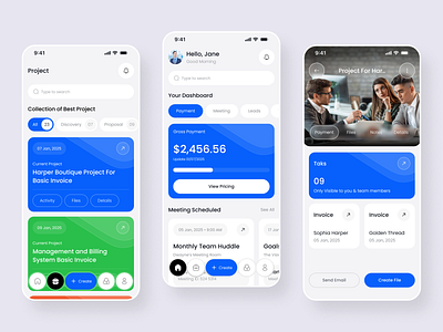 Business Management App app ui business business app business management business trip clientmanagement invoicemanagement management mobile mobile ui mobileapp productivityapp tasktracking team management