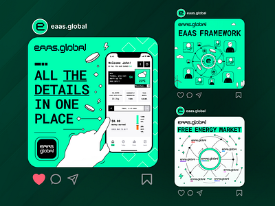 eaas.global - Social Media Design for Green Energy Web3 Startup 2d blockchain branding facebook flat graphicdesign green illustrations instagram outline smartenergy socialmedia some startup stroke threads vector web3