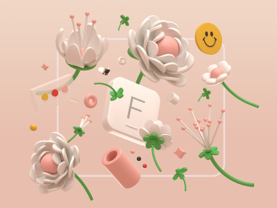 F is for Flowers 3d abstract emoji flowers future graphic design illustration