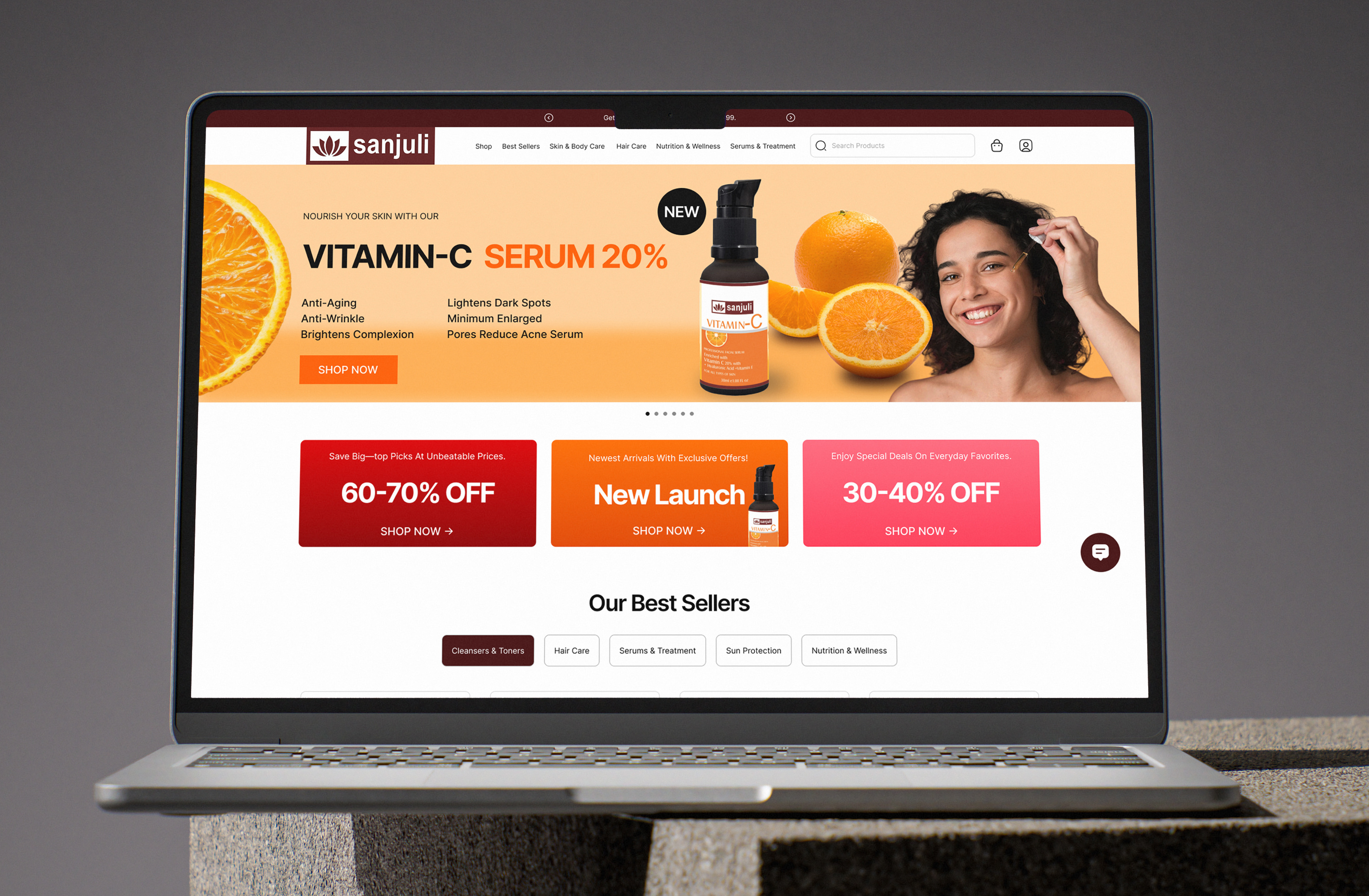 Sanjuli – E-Commerce Redesign animation e com ecommerce health minimaldesign products shop shoppingexperience skin skincare sunscreen ui uiuxdesign website wellness