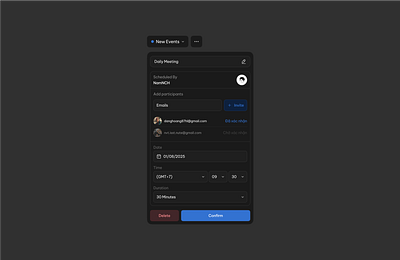 Clean Event Information Edit calendar clean dark mode minimal modal design modern popup design schedule schedule edit ui design ux design