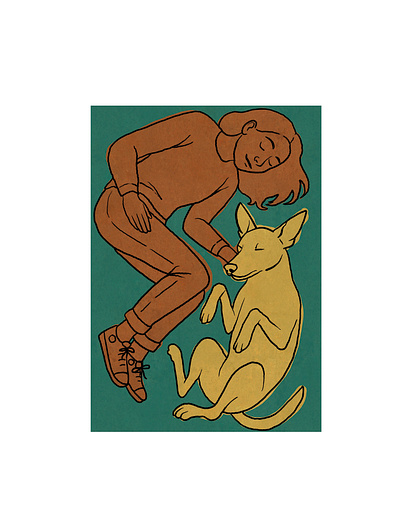 Peaceful Moments ✨ animal illustration autumn colors best friend comic style cute decorative dog flat illustration minimal minimalistic pet poster retro vintage warm colors whimsical woman