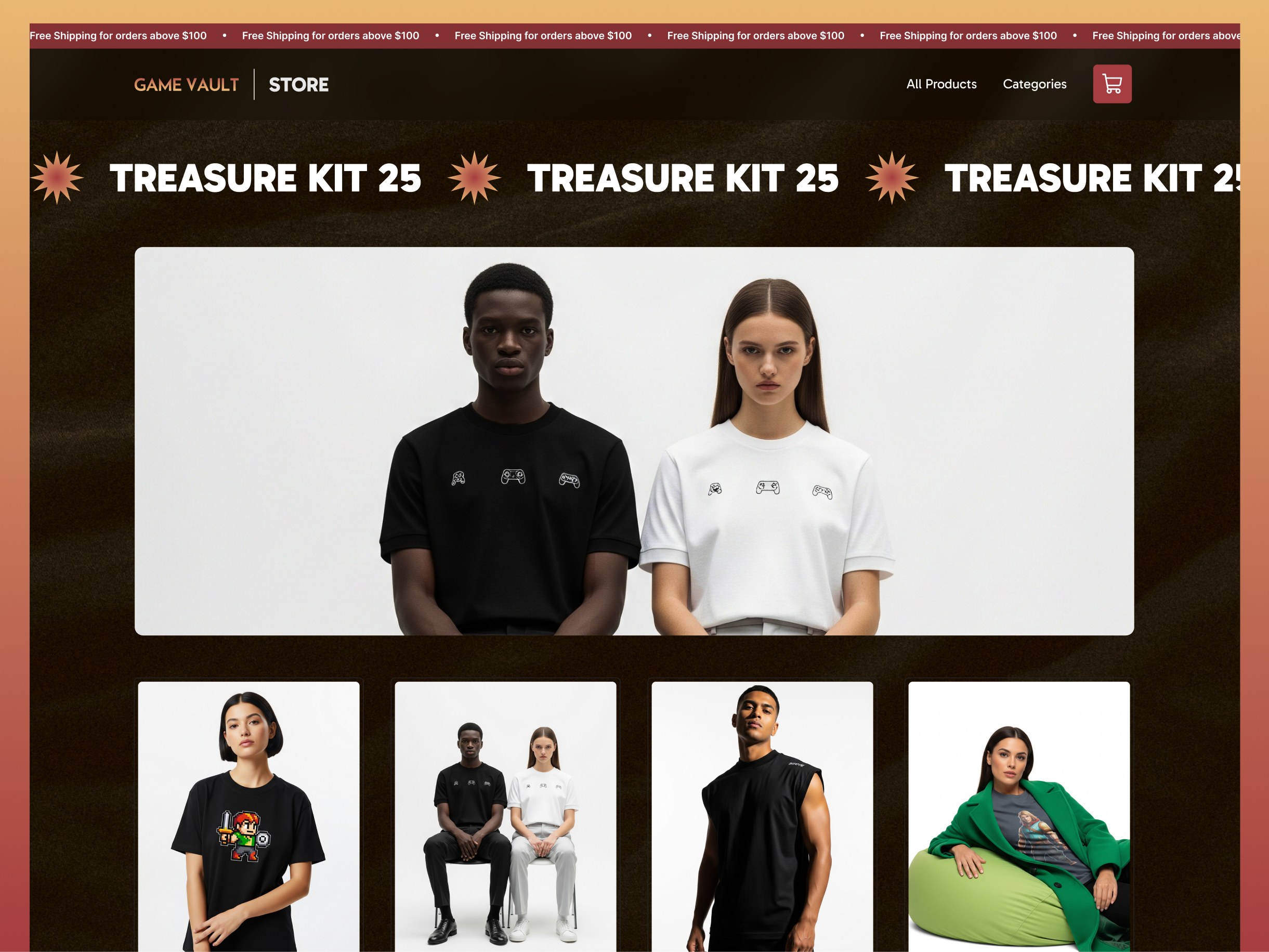 Game Vault: Video Game Merch Store branding design ecommerce esports games modern motion graphics typography ui video games