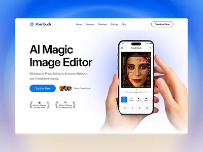 AI Photo Editor Mobile App Landing Page ai app ai editor ai photo editor app landing page mobile app photo editor ui design web design website