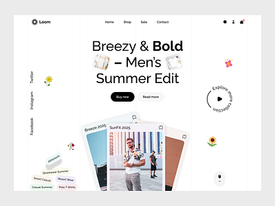 Men's summer fashion main page design fashion landing shop store ui ux web