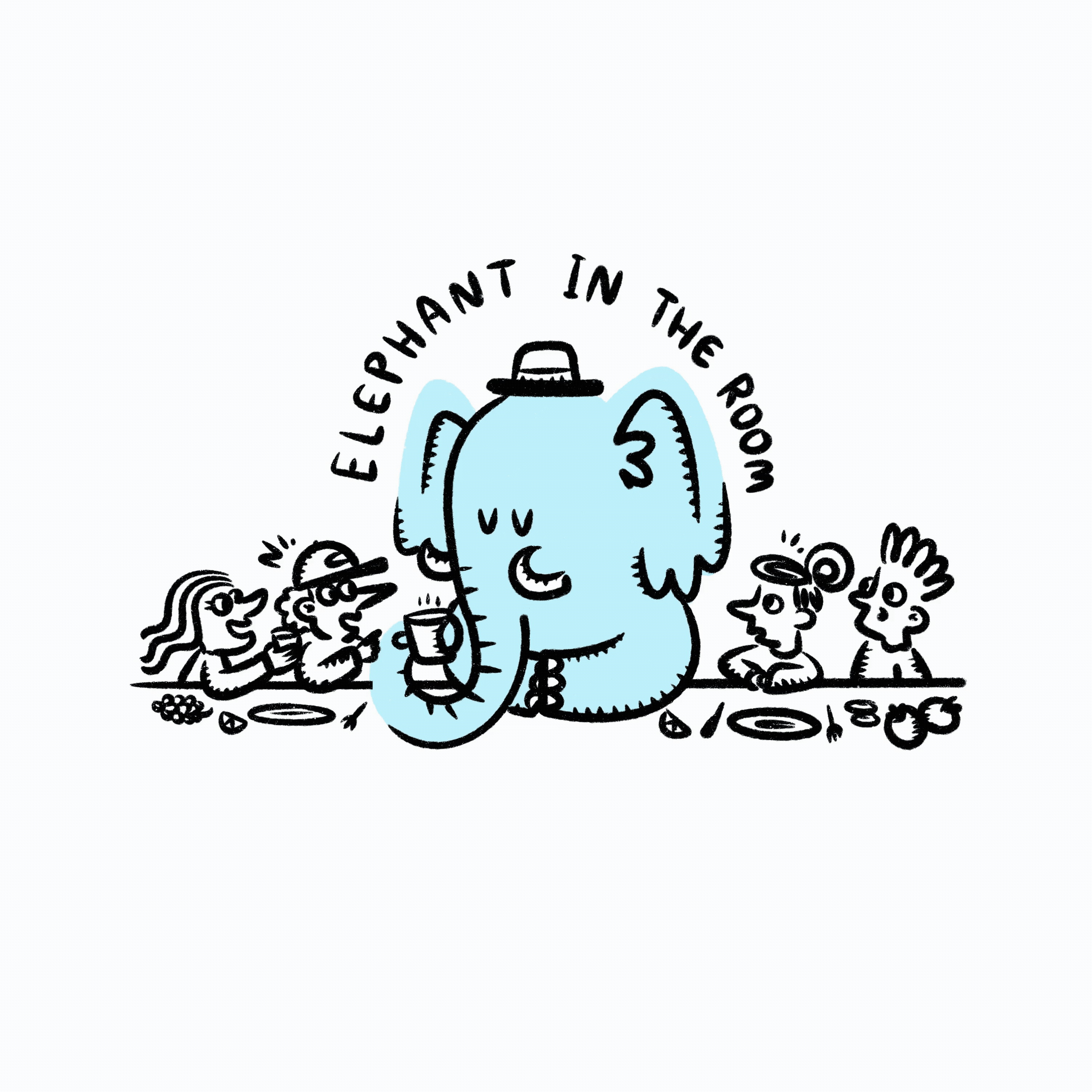 Elephant in the room 🐘🏠 cartoon character character design comic doodle elephant fun illustration people