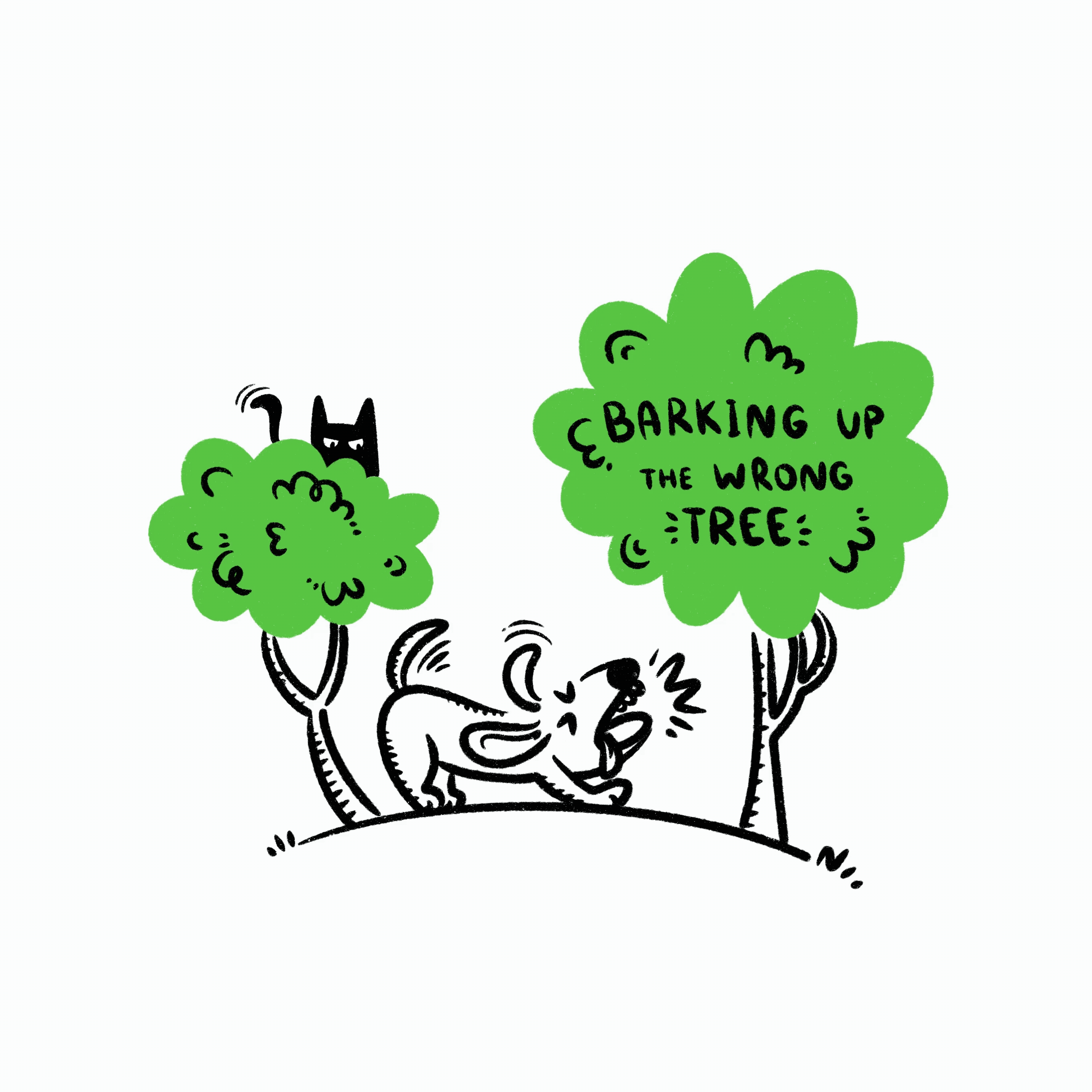 Barking up the wrong tree 🌳🐶😹 cartoon cat character character design comic dog doodle fun illustration tree