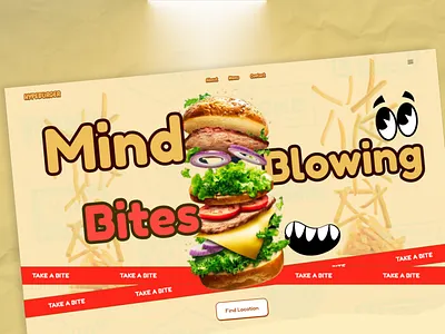 Hypeburger – Bold & Playful Food Landing Page branding burger design food fooddesign illustration landingpagedesign productdesign ui uidesign webdesign