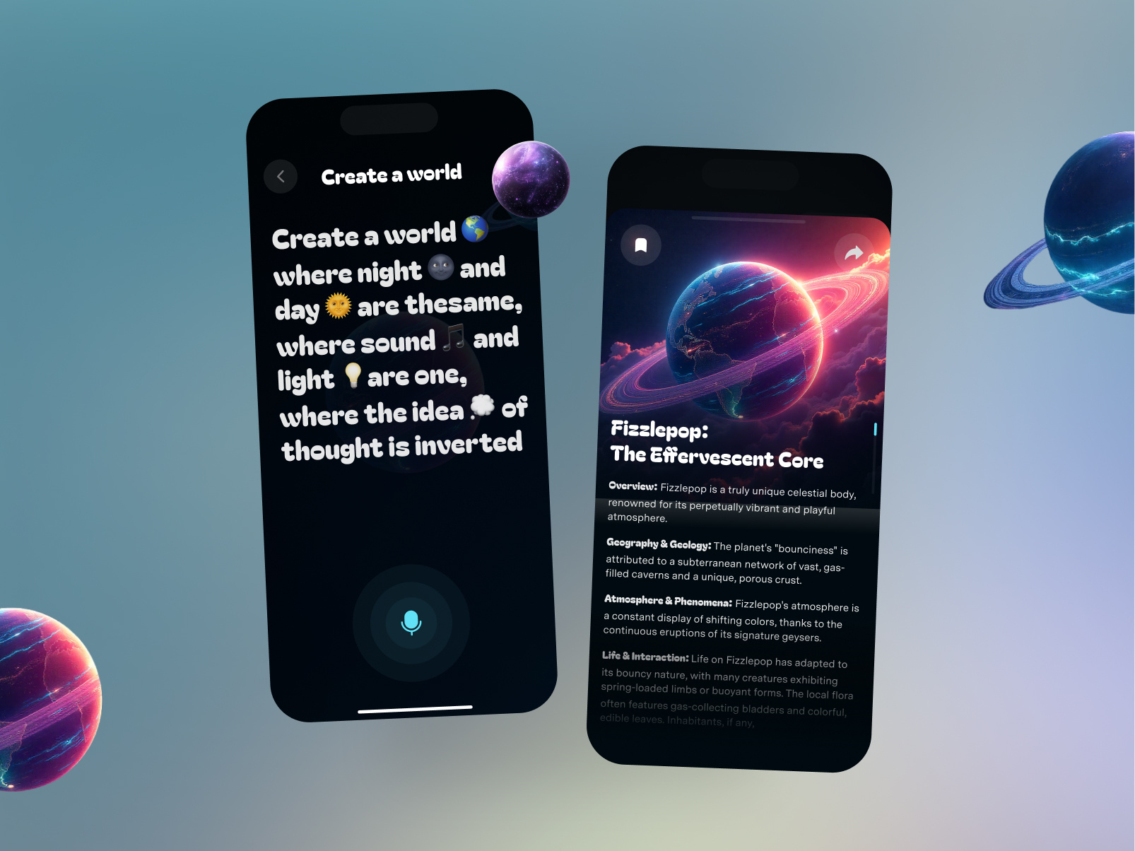 AI Voice to Text ai app artificial intelligence dark mode design mobile app nasa planet space ui uiux ux voice