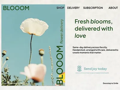 BLOOOM, flower delivery website branding design ecommerce graphic design illustration ui ux web design