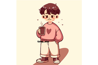 Cartoon Boy Holding a Hot Chocolate bar beverage cafe chocolate concept cream creamy delicious dessert diner drink elements glass menu milkshake restaurant shake smoothie sweets tasty