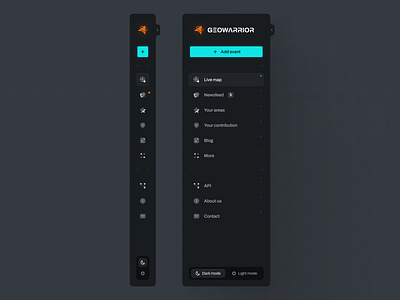 GeoWarrior - UI elements branding card clean dashboard design illustration logo map menu military minimal news platfrom side simple twitter ui ux war