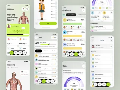 Health & Fitness App UI app design body mass index clean ui fitness app fitness tracker fitnessapp habittracker health app health tracker healthapp healthy lifestyle medical app minimal design mobile app design mobile ui modern ui selfcareapp ux design wellness app wellnessapp