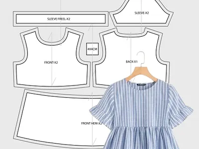 Striped Smock Top Sewing Pattern 3d 3dmockup branding design fashion illustration fashiondesign fashionillustration illustration tech pack ui