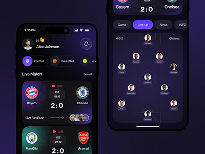 Sports Mobile App UI Design app app design fan engagement football app ios match stats app mobile mobile app sports sports app sports stats sports tech ui