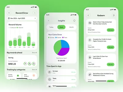 Paid Survey Based Mobile App UI/UX Design androidapp earningapp financeapp iosdesign mobile mobile app design paidsurvey reward grow rewards collect rewardsapp surveyapp taskapp uidesign
