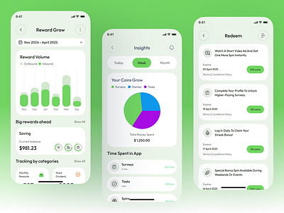 Paid Survey Based Mobile App UI/UX Design androidapp earningapp financeapp iosdesign mobile mobile app design paidsurvey reward grow rewards collect rewardsapp surveyapp taskapp uidesign