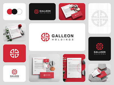 Galleon Holding Branding adobe illustrator brand guidelines brand identity brand logo branding guidelines branding mockup corporate identity custom logo dribbble flat logo geometric logo holding logo logo design logo design branding logo presentation marufiam modern logo red visual identity