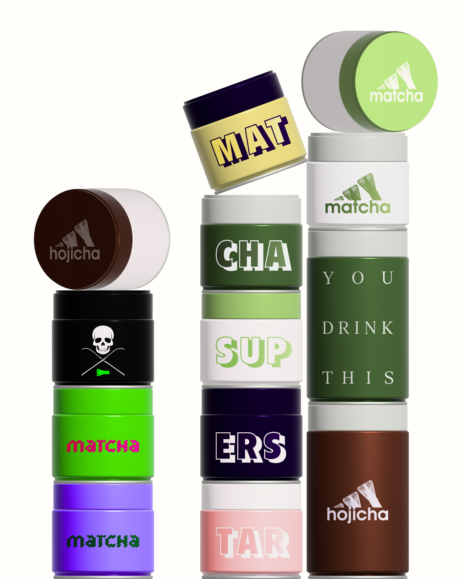 Matcha tins brand identity creative design designer drink graphic design hojicha matcha matcha lover poster tea tins vector