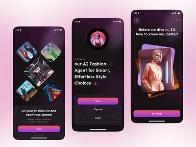 AI Fashion Assistant Mobile App ai app ai assistant ai fashion assistant ai fashion assistant app ai shopping app ai shopping assistant app ai ux design app app design ecommerce ecommerce design fashion ios app mobile app mobile app design mobile ui product design splash screen ui ux design ux design