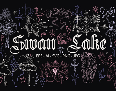 Swan Lake Bundle ballerina ballet boho bundle dance illustration line magic mystical spell swan swan lake tattoo vector