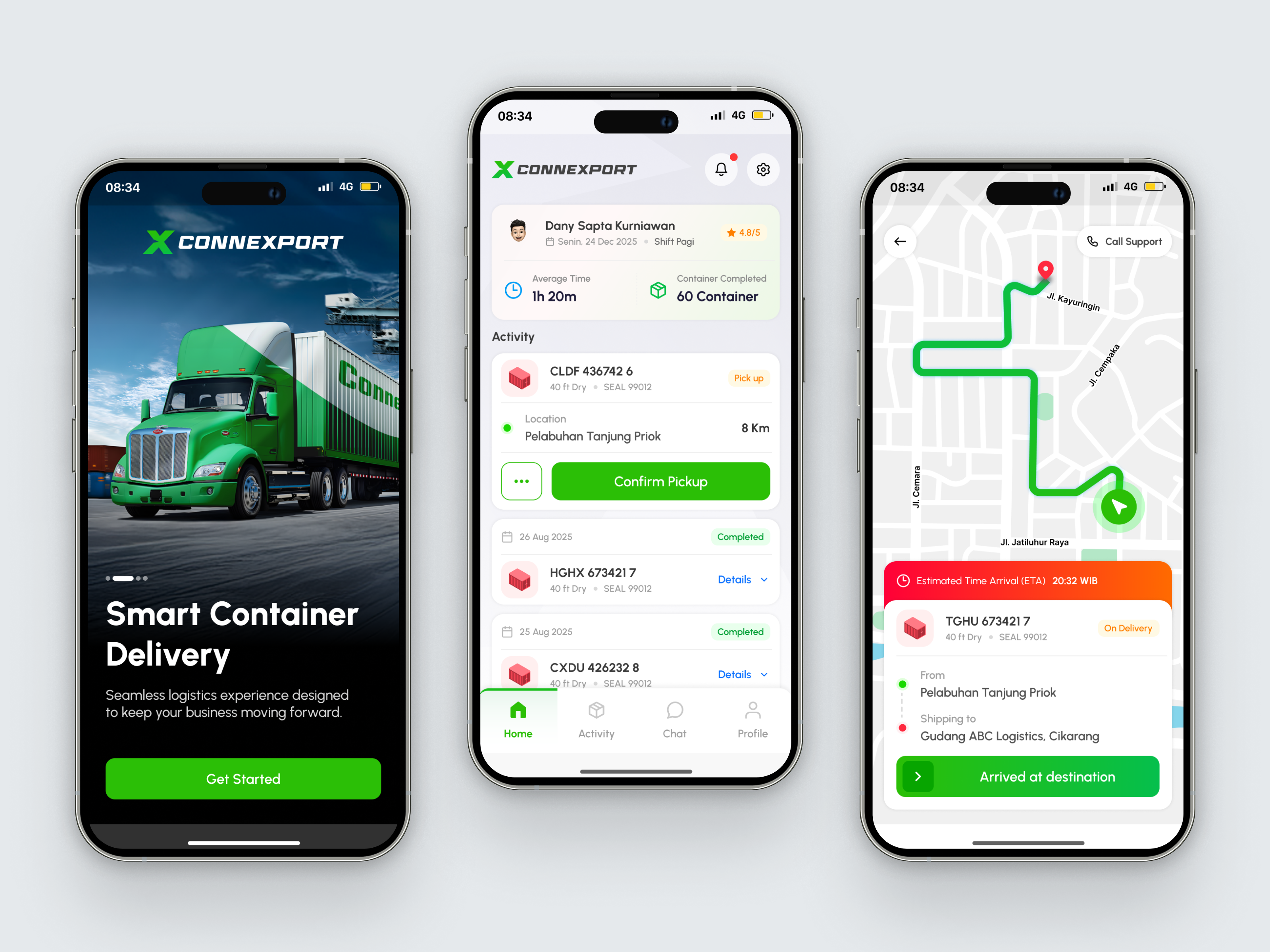 Container Delivery Driver UI — Port Logistics App delivery driver kontainer pelabuhan product design shipping ui design uiux ux design