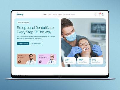 Denty • Modern Dental Clinic Website Design • HealthCare Website clean website design clinic website dental care dental clinic landing page dental website design dentist appointment doctor appointment booking doctor dentist website healthcare branding website healthcare uxui healthcare web design healthcare website healthcare website design jabel landing design landing page medical professional web medical website ui modern dental website website design