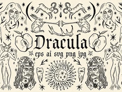 Dracula Bundle art boho branding bundle clipart dark dracula engraving gothic illustration magic medieval modern mystic occult tattoo vampire vector vintage vlad tepes
