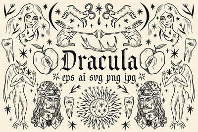 Dracula Bundle art boho branding bundle clipart dark dracula engraving gothic illustration magic medieval modern mystic occult tattoo vampire vector vintage vlad tepes