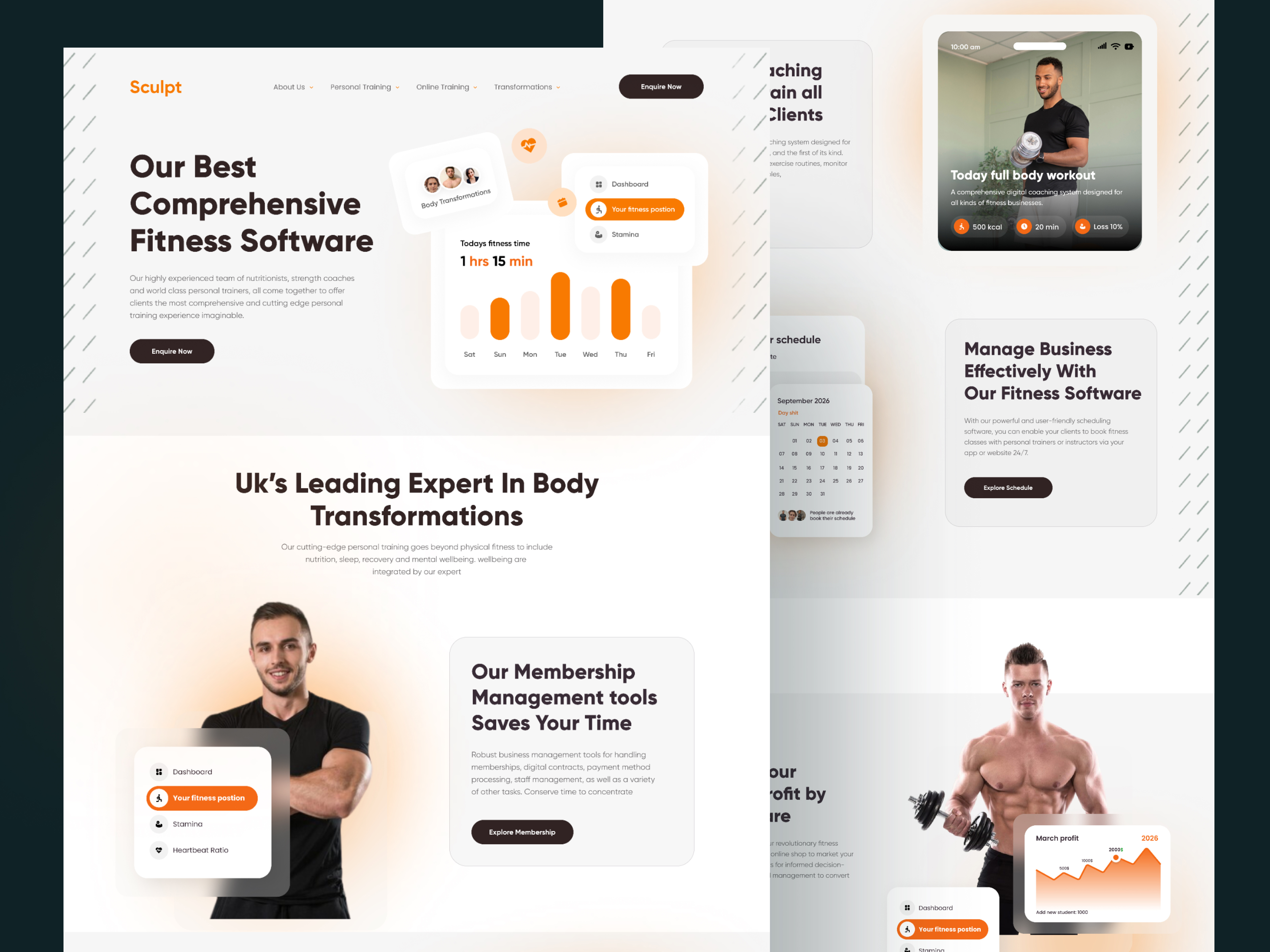 Body Transformation /Gym/Personal Training/Fitness Software body transformation clean design exercise fintness gym health homepage landing page personal training software sport ui uiux web web design website workout