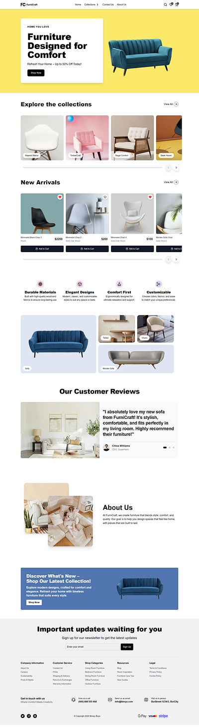 FurniCraft – Modern Furniture Website Design dribbble ecommerce furniture landingpage minimalist modern uxui webdesign
