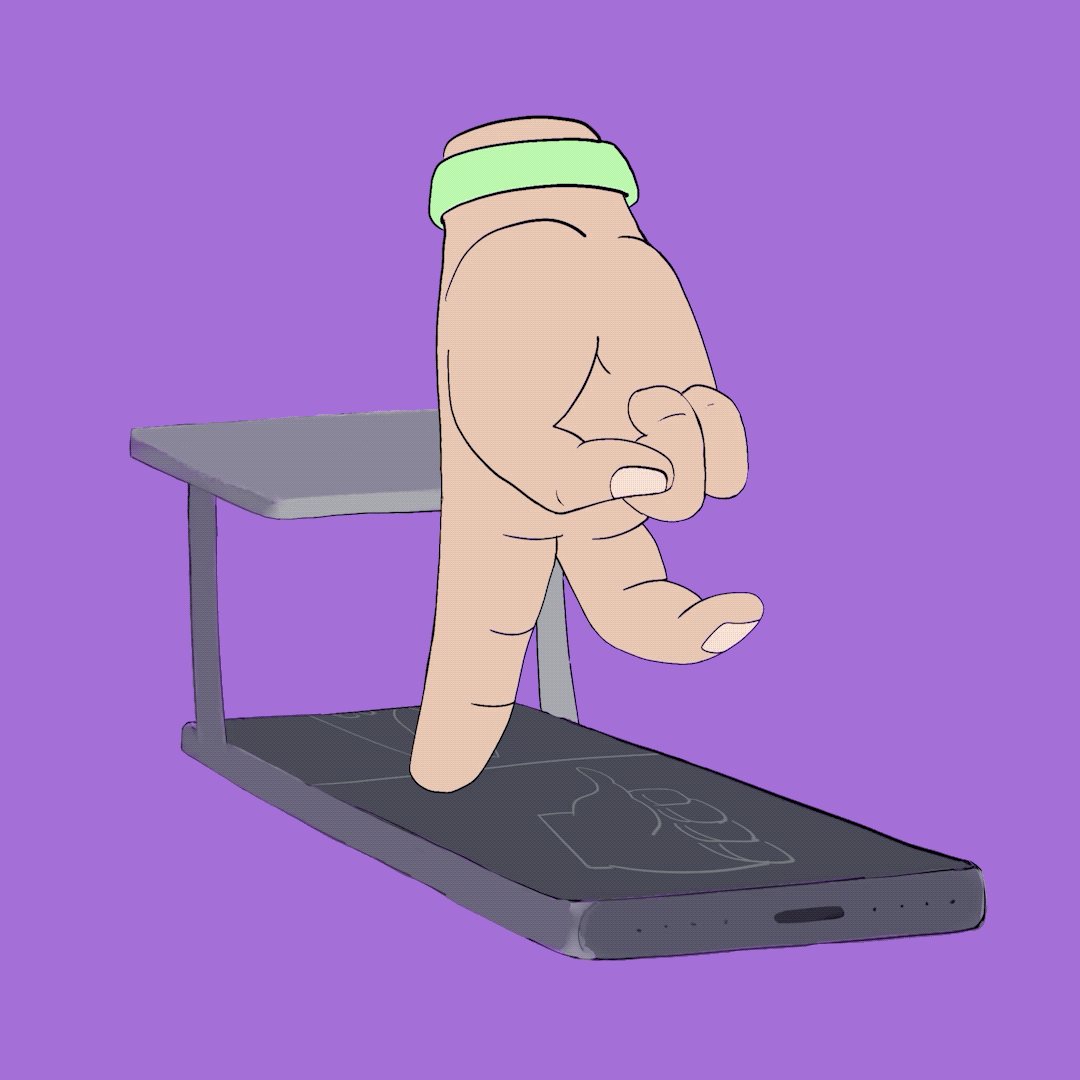 Fingers 2danimation animation celanimation doomscroling fingers fitness jogging motion graphics palm scrolling smartphone threadmill