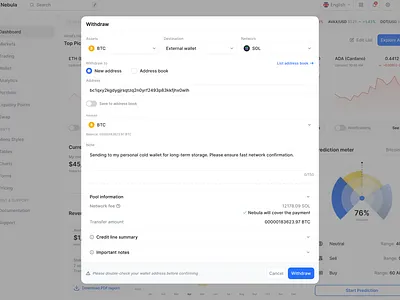 Crypto Wallet Web App: Withdraw to External Wallet analytics blockchain card chart crypto cryptocurrency da dashboard modal pop up product design saas statistics transaction ui component ui modal uiux web app web3 withdraw