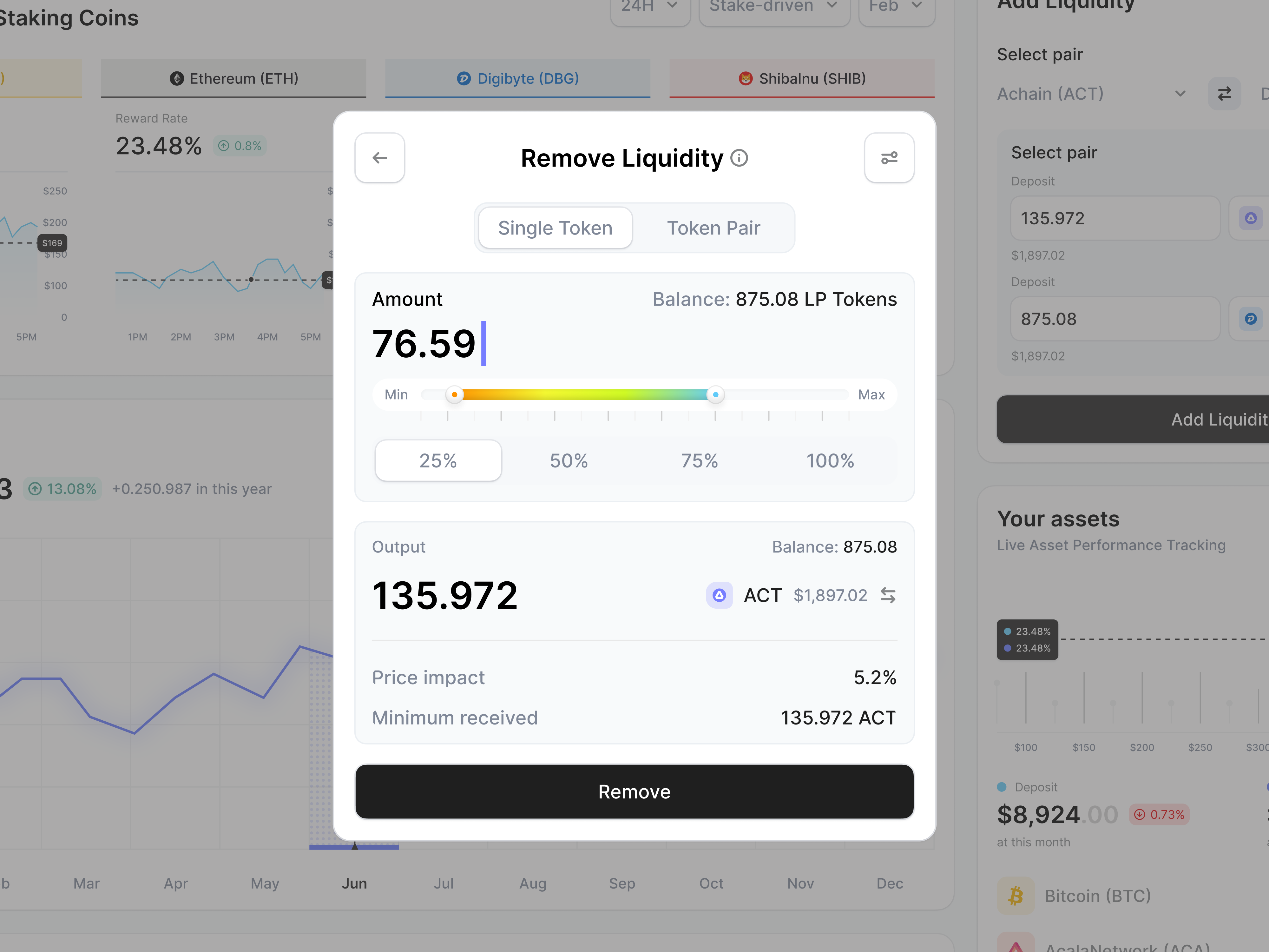 Example of Crypto DeFi App: Remove Liquidity Module