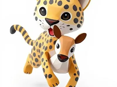 Cute Origami-Style Leopard with Deer – 3D Animal Illustration friendly mascot