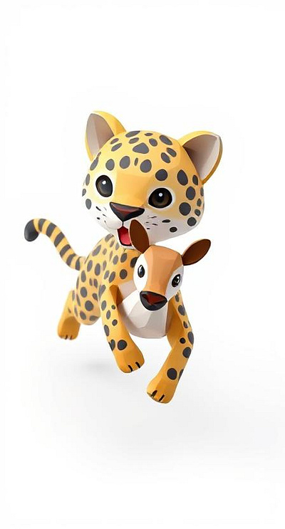 Cute Origami-Style Leopard with Deer – 3D Animal Illustration friendly mascot