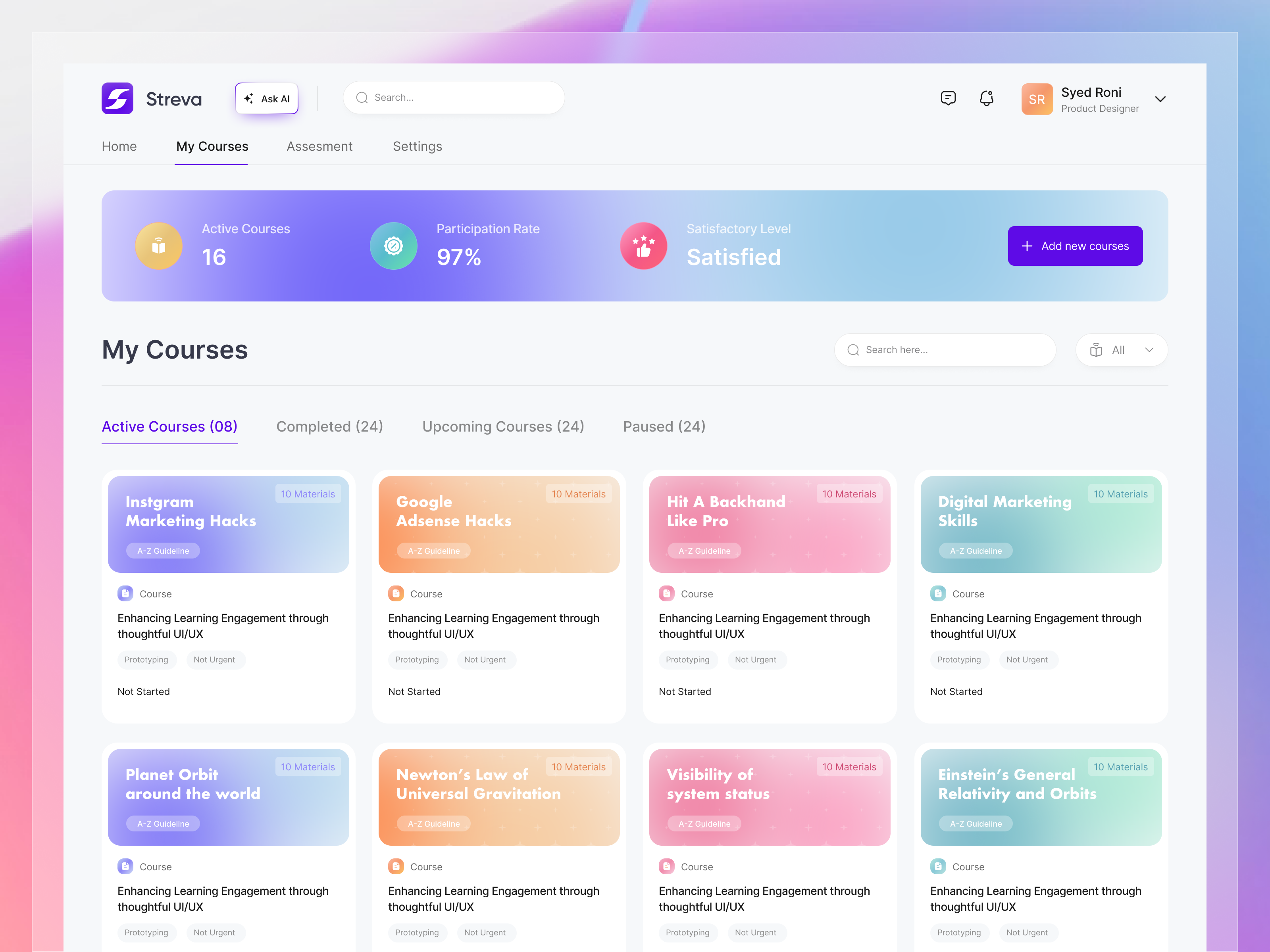 My Courses - Education WebApp admin ai app ai assistance ai chat app course dashbord education education ai education app product design web design webdesign website