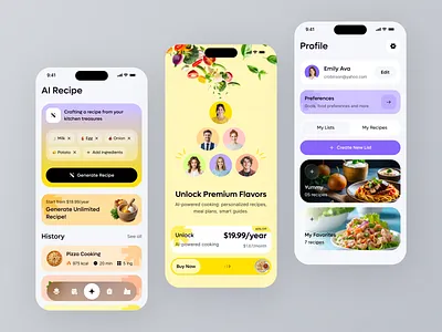 AI Food Recipe App app card ui delivery app food and drink food app design food delivery app grocery app mobile mobile app ordering popular premium page recipe app recipes ui ux design