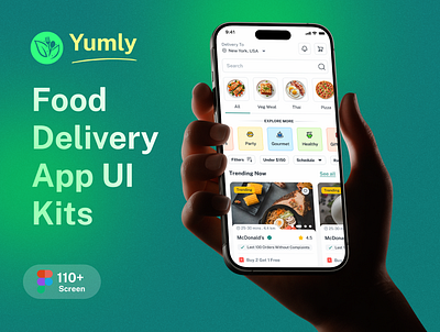 Yumly - Food Delivery Mobile App Figma UI Kits burger store fast food food app food delivery app foodpanda mobile app online food shop pizza store restaurant store resturant app