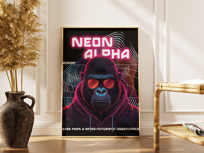 NEON ALPHA alpha animal creativeillustration cyberpunkart digitalart futuristicart gorilla graphic design neon neonaesthetic photoshop poddesign posterdesign streetweardesign synthwavedesign