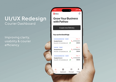 Courier App Dashboard Redesign (Before vs After) appdesign beforeafter cleanui courierapp dashboard interactiondesign merchantdashboard mobileapp pathaocourier productdesign redesign ui uiux uxcase study