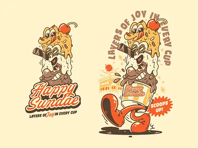 Happy Sundae : Apparel Mascot Illustration art branding cartoon character design graphic design illustration logo mascot mascot character retro mascot