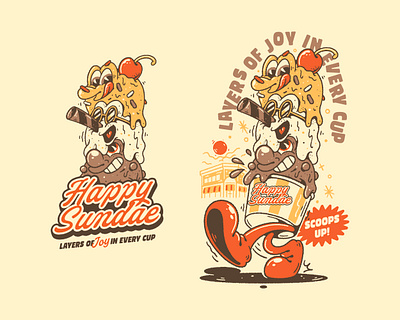 HAPPY SUNDAE MASCOT DESIGN art branding cartoon character design graphic design illustration logo mascot mascot character retro mascot