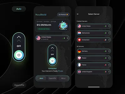 VPN Mobile App Concept app design app ui figma ui mobile app ui ui ux vpn app