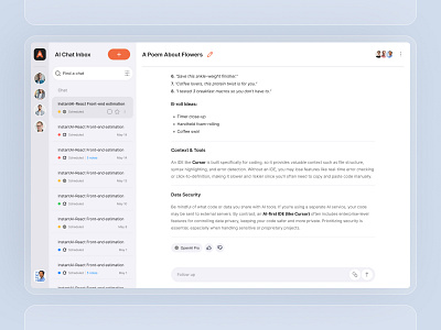 Instant AI – Chat Inbox Redesign aichat aichatbot aidesign aiux chatgpt chatui collaborationtools dashboarddesign generativeai inboxdesign instant ai marketingtech openai product productdesign redesign saasdesign techdesign web3 webappdesign